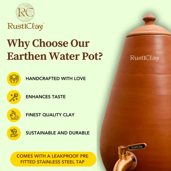 12 (2) Earthen Clay Water Pot 7 Litre with Lid & Metal Tap